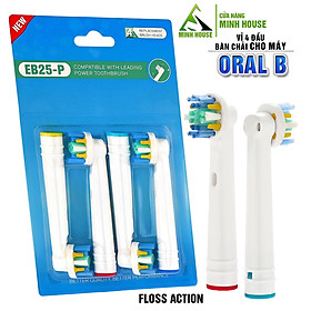 Cho máy Oral B Braun, bộ 4 Đầu Bàn Chải đánh răng điện thay thế MIHOCO EB25-P New Floss Action, đánh tan mảng bám, cao răng, làm sạch vết ố