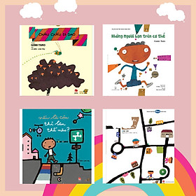Combo 4 cuốn Ehon với chủ đề "Vừa học vừa chơi cùng Gomi Taro". Bao gồm: Những người bạn trên cơ thể, Đi đến tận đâu?, Nếu là cậu thì làm thế nào?, Châu chấu đi dạo.