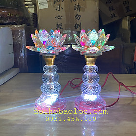 Đèn pha lê hoa sen 3 cục bông cao cấp nhập khẩu từ Đài Loan cao 22cm ( 1 cặp )