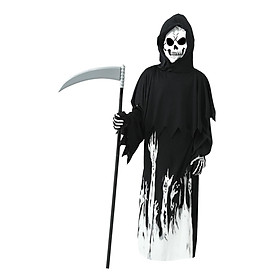 Grim Reaper Costume Set, Skeleton Outfit Hooded Cape Apparel, Cosplay Clothes Halloween Cosplay Decoration for Kids Performance Props Carnival