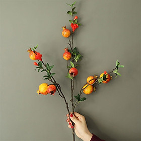 Mua Cành lựu giả - 09 quả 02 hoa - Dài 100 cm - Màu cam  đỏ - Quả to 5 cm  quả nhỏ 4 cm - Cây giả  hoa lụa Decor trang trí nhà cửa