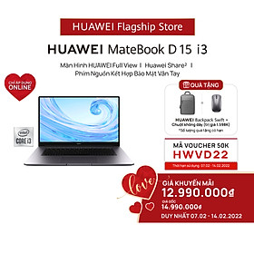 Máy Tính Xách Tay Laptop Huawei Matebook D15 (8GB/256GB) Share | Màn Hình HUAWEI Fullview | | HUAWEI Phím Nguồn Kết Hợp Bảo Mật Vân Tay | Hàng Chính Hãng