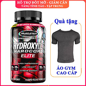 Combo Thực phẩm bổ sung Hydroxycut Hardcore Elite của MuscleTech hộp 110 viên hỗ trợ đốt mỡ, giảm cân mạnh mẽ, tăng tỉnh táo tập trung & Áo thun thể thao (size L 68-80 kg)