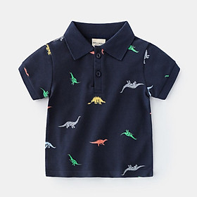 Áo Polo cho bé in hình khủng long chất liệu cá xấu từ 10-25kg - ROSY KIDS