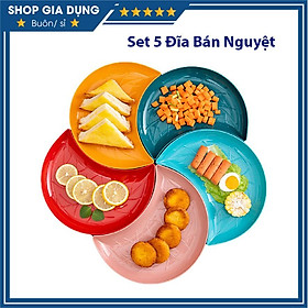 Set 5 Đĩa Nhựa Bán Nguyệt Trang Trí Bàn Ăn Mix Màu Siêu Xinh, Đĩa Nhựa Decor Bàn Ăn