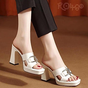 Giày cao gót nữ đẹp đế vuông 8 phân hàng hiệu rosata ba màu đen vàng trắng ro490