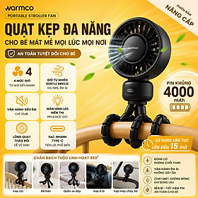 QUẠT KẸP ĐA NĂNG CHÂN BẠCH TUỘC LINH HOẠT KẸP  XE ĐẨY WARMCO PORTABLE STROLLER FAN 4000mAh | 4 MỨC GIÓ | GENTLE BREEZE | SIÊU ÊM 35dB | LED HIỂN THỊ PIN | THÁO RỜI LỒNG QUẠT - Hàng nhập khẩu