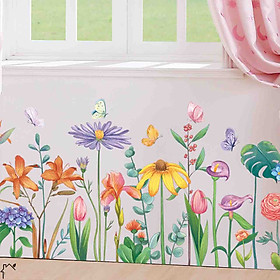 Decal dán tường trang trí phòng khách, quán cafe- Hoa sắc màu- mã sp DLV55