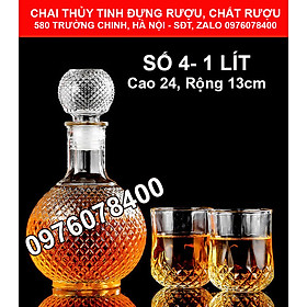 Chai Thủy Tinh đựng Rượu Bầu Tròn giác Kim Cương 1000ML Cao Cấp - trong suốt