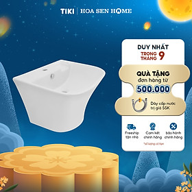 Lavabo treo tường TUSLO COCL001 liền thân, men sứ Nano cao cấp, kháng khuẩn tích hợp khay để xà bông và rãnh thoát nước, có lỗ xả tràn- Hàng chính hãng