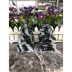 Mua Cặp Kỳ Lân phong thủy đá cẩm thạch vân đen - Cao 12 cm
