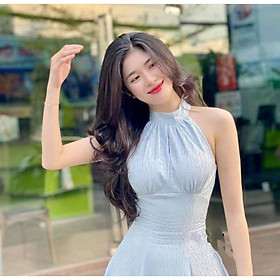 Đầm Xòe Dự Tiệc Cổ Yếm Vải Thanh Gỗ Siêu Hot BY8354