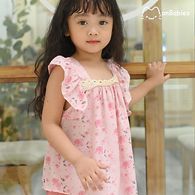Bộ đồ bé gái mùa hè tay cánh tiên mặc nhà hoặc đi chơi chất đũi tơ thoáng mát cho bé 2, 3, 4, 5, 6 tuổi MonBabies VL74