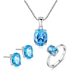 Bộ trang sức nữ bạc đính đá Topaz xanh thiên nhiên cao cấp Bảo Ngọc Jewelry