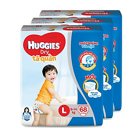 Combo 3 Tã quần HUGGIES DRY PANTS SUPER JUMBO L68 (8 - 13kg) - Gói 68 miếng
