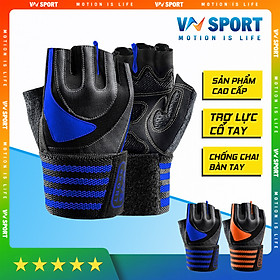 Găng Tay tập Gym Có dây Quấn Trợ Lực Cổ Tay VNS002 (WEIGHT LIFTING GLOVES), Găng Tay Tập Gym Cao Cấp Có Phủ Da Trên Mu bàn Tay, Chống Chai Sần Lòng Bàn Tay, Bảo Vệ Khớp Cổ Tay