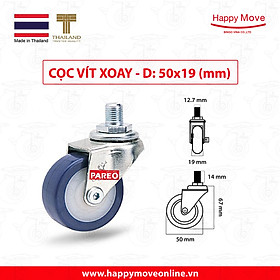 Bánh xe đẩy PU tải nhẹ cọc vít xoay 360 độ - 50-65-75mm - Happy Move Thái Lan