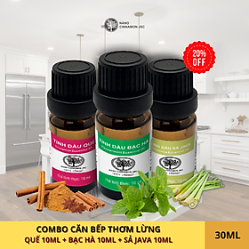 Combo Tinh Dầu Giữ Nhà Bếp Thơm Lừng Nano Cinnamon - Quế, Sả, Bạc Hà, 30ml