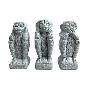 Tượng đá bộ ba khỉ tam không - màu đá -size mini