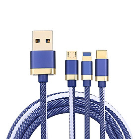 Cáp sạc 3 trong 1 có Micro USB / Type-c Thay thế cho iPhone Xiaomi Huawei Samsung Bện vải 1.2M-Màu xanh dương