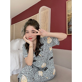 Bộ pijama lụa ngắn tay hình họa tiết cho nữ SETN502