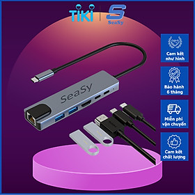 Hub Chuyển Đổi USB TypeC Ra Cổng HDMI  VGA  LAN Rj45  USB  PDSDTF SeaSy, Cổng Chuyển Đổi TypeC Ra HDMI 4K, Cổng VGA 1080 P, Cổng Lan Rj45, Cổng USB 3.0, Cổng Sạc PD 10