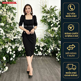 Đầm Ôm Body Xếp Ly Tinh Tế Tay Phồng Kết Ngọc Trai Mei Dress