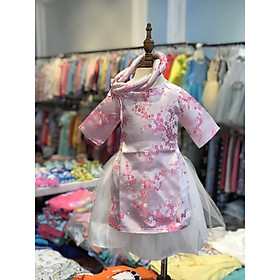 SET ÁO DÀI CHƠI TẾT, ĐI TIỆC BÉ GÁI. Bao gồm áo dài, chân váy và mấn. Size 6-10T