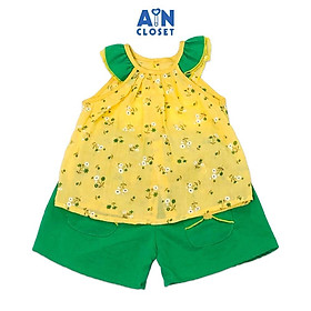 Bộ quần áo ngắn bé gái họa tiết Hoa Mắt huyền trắng nền vàng quần váy xanh - AICDBGMC2PBA - AIN Closet