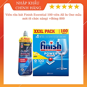 Combo Dầu làm bóng finish 800ml+Viên rửa bát Finish All in one 100v dùng cho Máy rửa bát