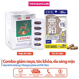 Combo đẹp da, giảm mụn, tóc chắc khỏe Lcystine và DHC kẽm Nhật Bản