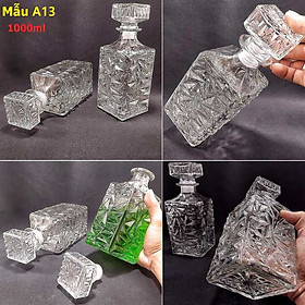 Chai Thủy Tinh Đựng Tửu Dung Tích 1 Lít Cao Cấp Mẫu Vuông Kim Cương.