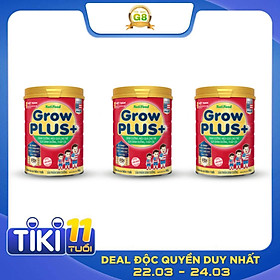 Bộ 3 lon sữa bột GrowPLUS+ Đỏ 900 Gr : sữa dành cho trẻ từ 1- 10 tuổi bị suy dinh dưỡng thấp còi (mẫu mới) của NutiFood