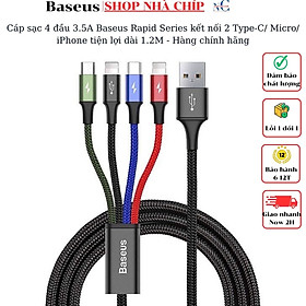 Mua Cáp sạc 3.5A Baseus Rapid Series kết nối 2 Type-C/ Micro/ iPhone tiện lợi dài 1.2M - Hàng chính hãng