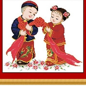 Tranh thêu chữ thập hình đám cưới X226 tranh thêu bé về hình người