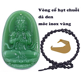 Mặt dây chuyền Phật Đại nhật như lai đá xanh 2.2 x 3.6cm ( size trung ) kèm vòng cổ hạt chuỗi đá đen + móc inox, Phật bản mệnh