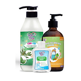 COMBO BẢO VỆ BÉ KHỎI VI KHUẨN GÂY HẠI: Tắm gội Trầu Khồng và Tràm Trà 500ml + Nước rửa bình sữa và rau củ 500ml + Dầu massage Baby 100ml BUB&MUM