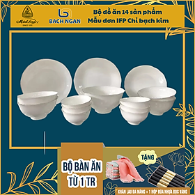 Bộ đồ ăn 14 sản phẩm Mẫu đơn IFP Viền chỉ bạch kim - Gốm sứ cao cấp Minh Long I