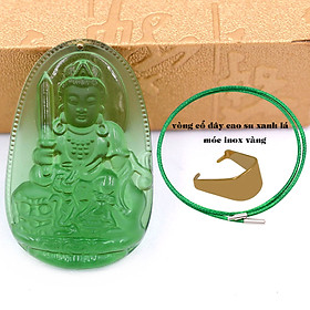 Mặt Phật Văn thù thuỷ tinh xanh lá 3.6 cm kèm móc và vòng cổ dây cao su xanh lá, Mặt Phật bản mệnh