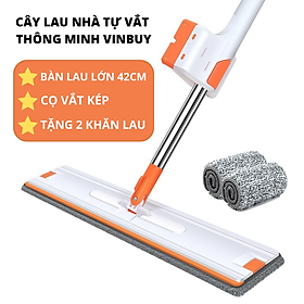 Cây Lau Nhà Tự Vắt Thông Minh Đa Năng VinBuy, Vắt Khô Đến 95%, Chổi Lau Nhà 360 Độ, Sau Sạch Khô Nhanh – Hàng Chính Hãng - Màu Cam + 2 Khăn