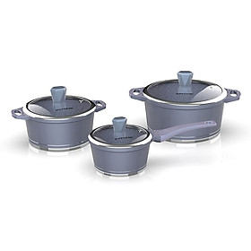 Mua Bộ 3 Nồi Quánh Vân Đá Đáy Từ Sunhouse SHG2003MMA (16cm  20cm  24cm) - Vung kính cường lực  Dùng trên mọi loại bếp - Hàng chính hãng