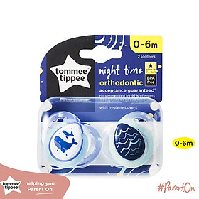 Ty ngậm dạ quang cho bé Tommee Tippee Night Time 0-6 tháng vỉ đôi - Cá Voi