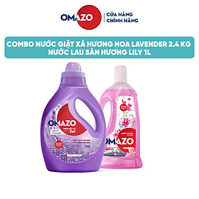 Combo 2 Omazo Chai Nước Giặt Xả Hương Lavender 2.4kg + Nước Lau Sàn Hương