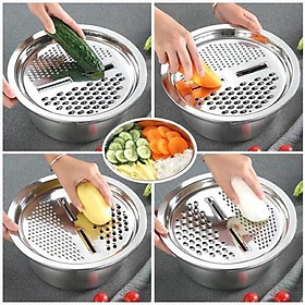 Mua Bộ rổ  chậu kèm nạo rau củ quả inox đa năng 3in1 cao cấp siêu tiện dụng