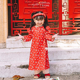 Áo Dài Tết Cách Tân Cho Bé Gái Hoạ Tiết Hoa Nhí   - Áo Dài "Xuân" - AD004 - SAOLA KIDS CLOTHING