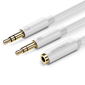 Mua Cáp âm thanh 3.5Mm âm ra 2 đâu 3.5Mm dương mic và tai nghe  đàu mạ vàng ver 20897 20Cm màu trắng UGREEN Av140- Hàng chính hãng