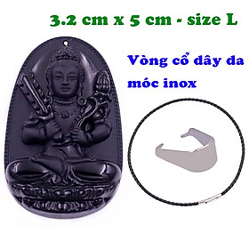 Mặt Phật Hư không tạng đá thạch anh đen 5 cm kèm vòng cổ dây da đen - mặt dây chuyền size lớn - size L, Mặt Phật bản mệnh