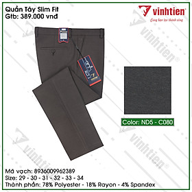 Quần tây nam trơn màu Slimfit Vĩnh Tiến 389 - vải giãn nhẹ