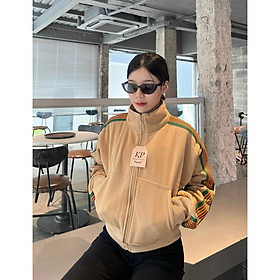 Áo khoác chống nắng cho nữ Viền Sọc Cổ Trụ Dáng Lửng thời trang cực hót-A2102 - Cốm Dày nỉ chân cua