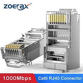 Đầu nối Zoerax Cat6 RJ45 8P8C Modular Ethernet Cáp đầu cắm Vàng CAT 6 CRIMP Network RJ 45 Màu kết nối Crimper: 50pcs